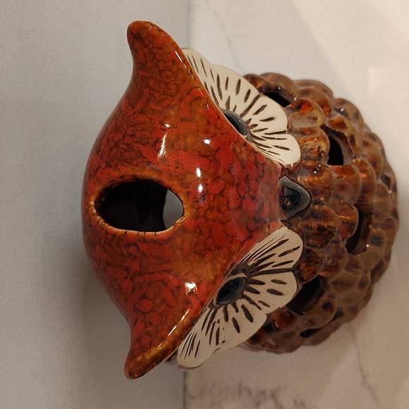 Owl Luminary 6.5" Ceramic Tea Light Votive Candle Holder Brown with Gold Details - Picture 2 of 10